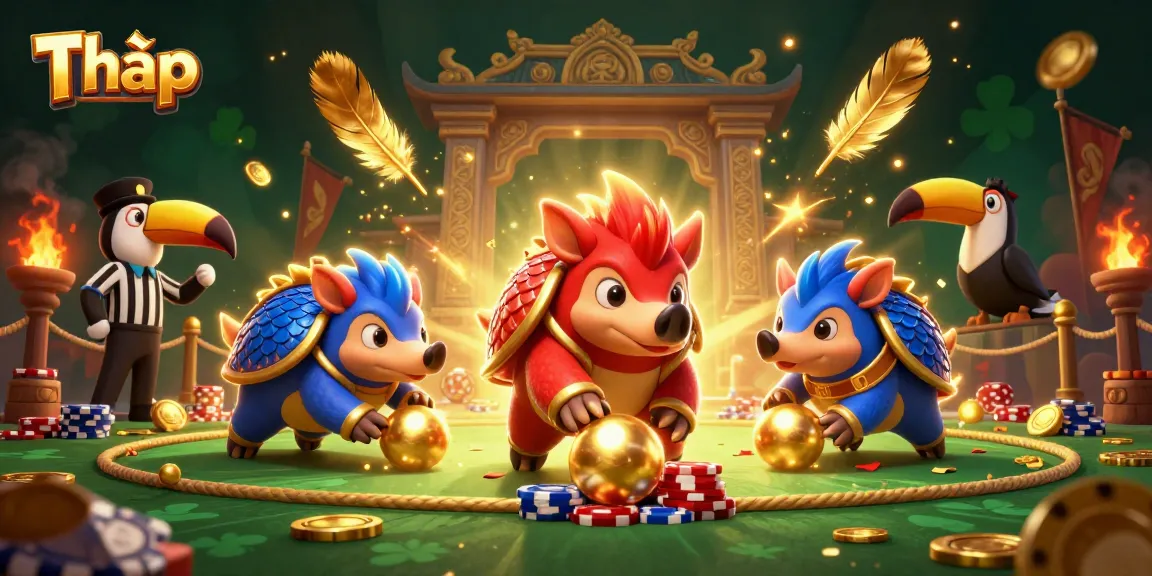 Engage in thrilling casino action with Tháp, featuring rival pangolins and vibrant gaming elements.